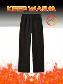 大码保暖冬季运动裤，休闲直筒裤，带拉链口袋，加厚保暖内衬男士长裤，适合体重300磅（约136公斤）以上人士穿着，非常适合冬季购物、约会和日常穿着。