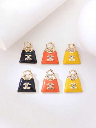 2 件新款时尚优雅女士珐琅耳环，有黑色、黄色和橙色可选