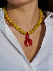 1 pieza Collar colgante de cerámica con diseño de calabaza, pulpo, estrella de mar o cactus en estilo de moda y dibujos animados, piezas únicas pintadas a mano, adecuado para hombres y mujeres, uso diario, festivales, citas, regalos