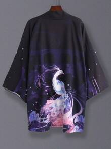 Japanese Style Anime Cosplay Kimono Jacket, Phoenix Bird Print Cute Japanese Lolita Harajuku Style, Festive Animated Character Performance Uniform, College Style - Black - View 3