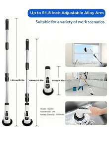 1. Wireless Electric Rotary Cleaning Brush - USB Rechargeable, 7 Replaceable Brush Heads, Dual Speed Adjustment, Detachable Telescopic Handle, Battery Level Indicator, Suitable For Kitchen/Living Room/Bathroom Cleaning, Lithium Battery Powered, 7-In-1 Household Cleaning Tool - White - View 12