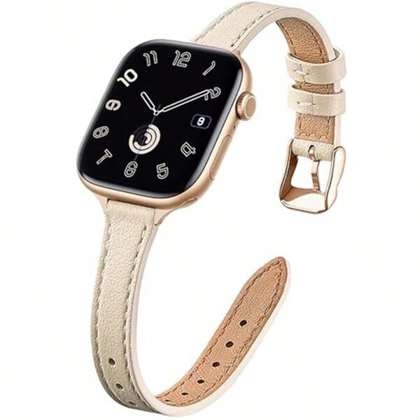 1PC Fashionable Slim 14mm Leather Smart Watch Strap, Adjustable, Easy To Operate, Compatible With Apple Watch 38/40/41/42/44/45/46/49mm, Suitable For Apple Watch Series Ultra/SE/10/9/8/7/6/5/4/3/2/1 Youthful Fashionable Women's Smart Watch Strap (Only Strap, Not Including Watch And Case)
