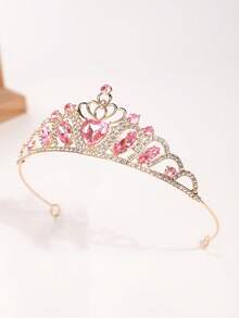 1pc Princess Crown Party Headpiece, Luxury Crystal Alloy Tiara - Pink - View 3