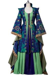 Halloween Costumes CosplayDiy Medieval Green Velvet Dress Witch Cosplay Costume Robes Adult Women Plus Size