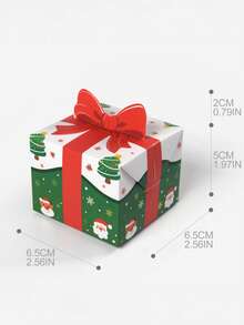 10 piezas/1 pieza Cajas de regalo con diseño de lazo 3D de tema navideño rojo y verde clásico, impresión de elementos navideños en múltiples lados, cartón resistente y no deformable, con patrón de Papá Noel y árbol de Navidad, forma exquisita y adorable de caja de regalo cuadrada, adecuada para almacenar pequeños regalos navideños, joyas, tarjetas de felicitación, dulces, decoración de escena navideña, recuerdos de fiesta navideña, agregando una atmósfera cálida a la Navidad