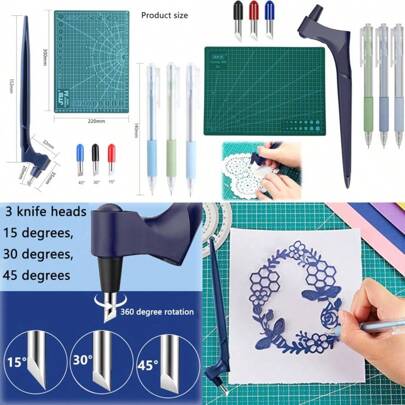 KEWAYO Craft Cutting Tools Craft Cutting Knives With 3 Different 360 Degree Rotating Blades Stainless Steel Cutter Pen For Stencils Scrapbooks DIY Crafts