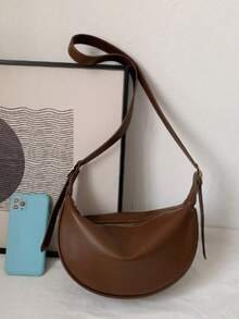 Women's Shoulder Bag With Adjustable Strap And Zipper Closure - Rust Brown - View 5