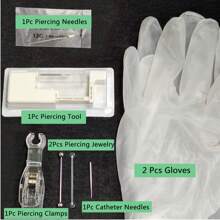 8 PCS Professional Body Piercing Kit For Belly Button/Lip/Tongue/Ear/Navel, Safe Piercing Gun Kits, Body Piercing Needle Tool Kits Stainless Steel For Women Men