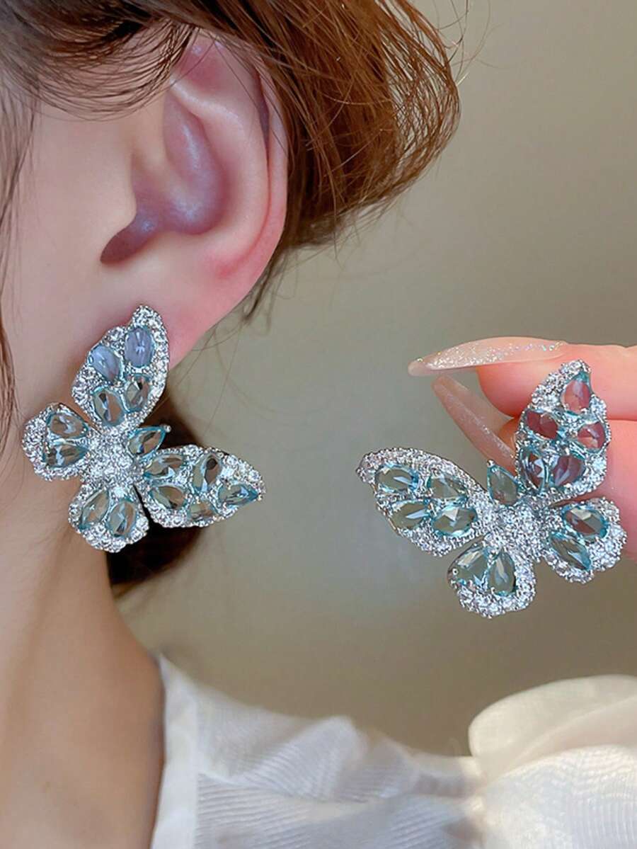 Andkiss 1 对锆石蝴蝶耳钉，休闲时尚百搭配饰