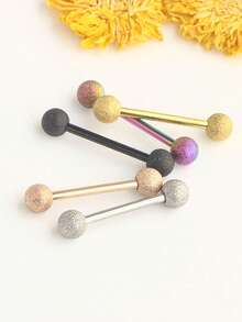 1 pieza Barra de lengua con doble bola de acero inoxidable, joyería de perforación corporal de acero quirúrgico