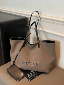 Khaki Tote Bag With Coin Purse, Fashion Minimalist Large Capacity Shoulder Bag With Magnetic Closure, Versatile Casual Handbag Suitable For Daily Use, Commuting, Work, School, Travel, Shopping - Khaki - View 5