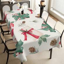 1Pc Christmas Gifts Pattern Polyester Tablecloth, Rectangle/Square Waterproof Table Cover, Waterproof Stain Wrinkle Free, Indoor And Outdoor Table Cover, For Home Bedroom Bathroom Kitchen And Dining Decoration, Perfect For Christmas Holiday Festival Decor Party Supply