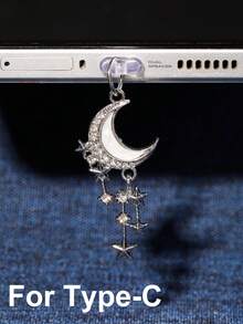 1/6pcs Set Rhinestone Moon Tassel Phone Dust Plug, Alloy Metal Pendant Accessories, High-End, Personalized, Fashionable, Elegant, Exquisite Romantic Y2K Style Pendant Decor - Multicolor - View 15