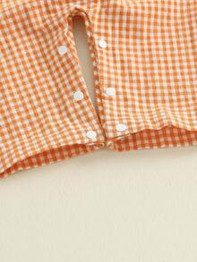 Baby Boy Halloween Clothes, Baby Pumpkin Outfits, Ghost Baby Clothes Boy, Newborn Boy Summer Overalls, Ghost/Pumpkin Embroidered Plaid Crew Neck Sleeveless Jumpsuit For Fall