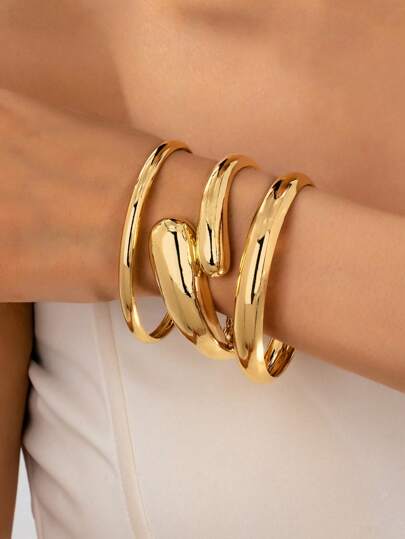 3pcs/Set Minimalist Geometric Open Bangle Bracelets, Suitable For Women's Daily, Party, Event Wear
