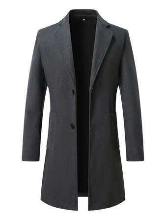 Herrlångärmad, trendig, mångsidig, enkelknäppt överrock med dubbla fickor, höst/vinter