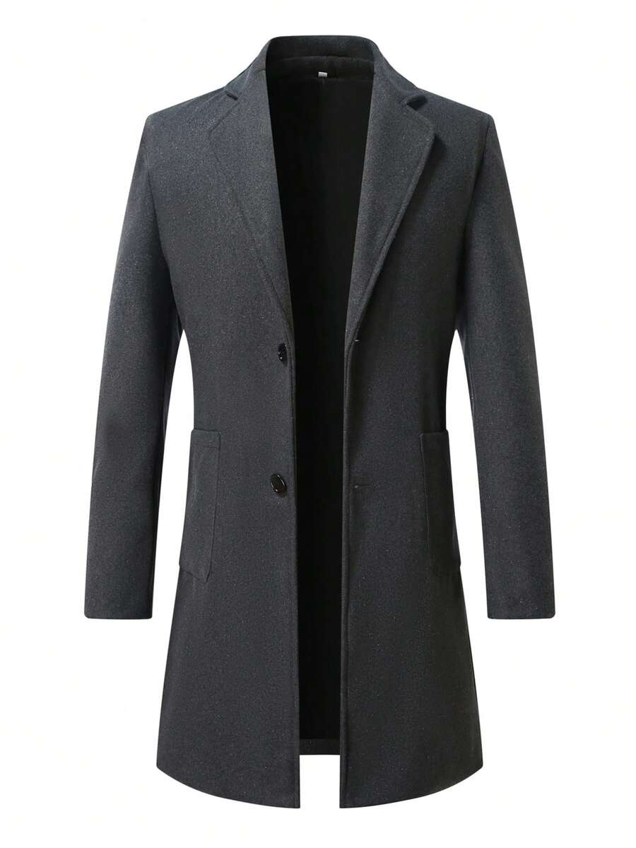 男士长袖时尚百搭双口袋单排扣大衣，秋冬款