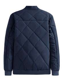 男士新款棒球领菱形绗缝长袖羽绒服，秋冬款 - 藏蓝色 - 查看 2