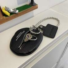 1 件黑色 PU 皮革钥匙扣袋，配时尚银色珠链装饰，迷你多用途袋，贴心的节日礼物 - 黑色 - 查看 3