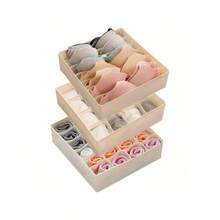 Bra Socks Underwear Organizer 3 Packs, Foldable Closet Organizer Drawer Soft Fabric Dresser Drawer Divider Bins For Bra Underwear Socks Ties Lingerie (Beige) - Beige-Set of 3 - View 12