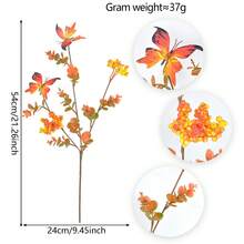 1 Piece Of Vitality Autumn Artificial Orange Maple Leaf Branches, Which Can Be Cut Into Fake Autumn Plastic Branches, Are Very Suitable For Decorating Outdoor And Indoor Home Vases During Halloween And Thanksgiving - 橘色 - 查看 6