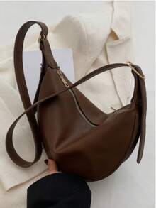 Women's Shoulder Bag With Adjustable Strap And Zipper Closure - Rust Brown - View 2