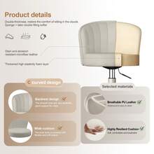 Small Desk Chair Round Rolling Chair With Back PU Leather Height Adjustable Swivel Vanity Work Computer Stool Chair For Home Office Bedroom - Grey - View 3