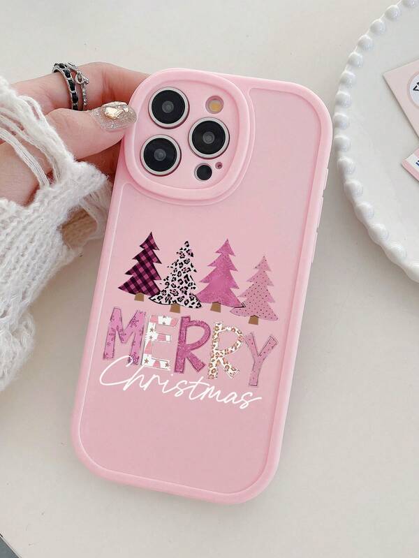 Custodia per telefono con motivo natalizio rosa, custodia per telefono con motivo a quadri e stampa leopardata di albero di Natale, custodia per telefono con slogan "Buon Natale", protezione a 360 gradi per lenti, custodia morbida in TPU, compatibile con serie e Galaxy, regalo di Natale ideale per ragazze, accessori natalizi per telefono eccellenti