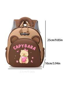 1 New Nylon Backpack, Cute Capybara Pattern Design, Can Be Carried On One Shoulder, Multiple Pockets With Zipper Closure, Fashionable Cartoon Style, Suitable For Daily School And Outdoor Travel - A - View 3