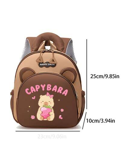 1 New Nylon Backpack, Cute Capybara Pattern Design, Can Be Carried On One Shoulder, Multiple Pockets With Zipper Closure, Fashionable Cartoon Style, Suitable For Daily School And Outdoor Travel