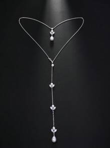 1pc Fashionable & Simple European And American Style Water Drop Backless Body Chain Necklace With Tassel For Women