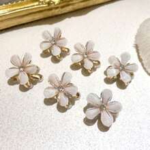 6pcs/Set Women's Mixed Color Alloy Crystal Flower Hair Clips, Elegant High-End Bangs/Fringe Clips, Princess Style Hair Accessories, Versatile For Daily Decoration, Dating, Commuting, Gift Flower Claw Clips