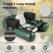 Lifezeal Inflatable Fishing Float Tube With Fish Ruler Angling Base 2 Storage Pockets Pump - Green - View 9
