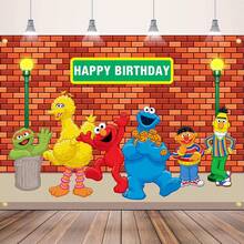 Sesame Friends Street Birthday Party Supplies, Party Decorations Set Include Banner, Backdrop, Balloons, Hanging Swirls, Cake Cupcake Toppers, Tablecloth For Boys Girls Sesame Theme Party,10849374 - Màu xanh hải quân - Xem 5