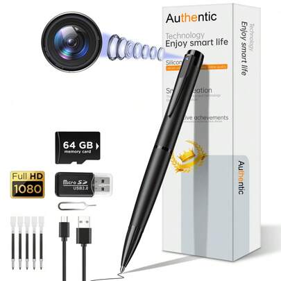 HD 1080P Pen Camera With 64GB Memory Card Included, Portable Surveillance And Camera, Easy To Use, Suitable For Home Office Meeting Recording, Indoor/Outdoor Use