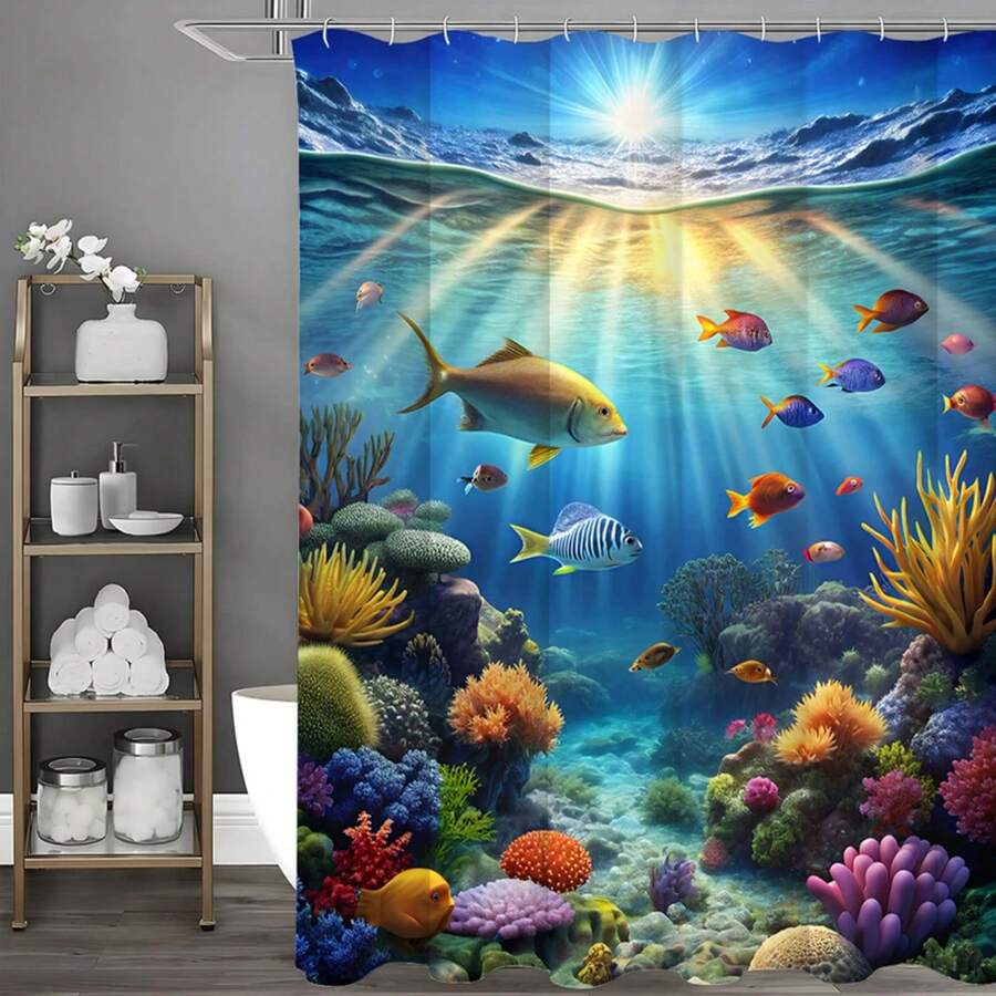 Underwater World Seaweed Coral Fish Shower Curtain, Bathroom Drative Shower Curtain, Waterproof Shower Curtain With Hooks