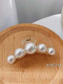 1pc 7cm Elegant Faux Pearl Edge Side Bang Hair Claw Clip Hair Claw Design Hair Clips Hair Jaw Clip Hair Clamps Hair Clutch Hair Catcher Clip, School Stuff, College - 白色 - 查看 4