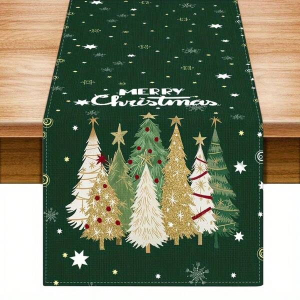 1pc Christmas Holiday Tablecloth With Snowflakes And Christmas Tree Design Featuring Santa Claus Pattern, Suitable For Seasonal Dining And Home Decoration Christmas Decorations Room Decor Winter