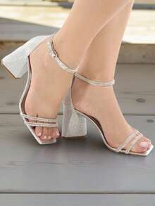 Women's Silver Rhinestone Sandal Fashion Women's Footwear Modern Straps Fashion Women's Shoes - 銀色 - 查看 1