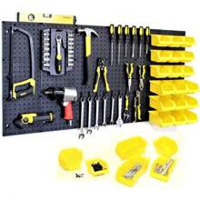 WallPeg 36 Pack Pegboard Bin Kit – 18 Medium & 18 Large Yellow Peg Board Storage Bins |   Parts Organizer For Garage, Workshop, Craft Room, Office, Tool Wall & Workbench |   Pegboard Accessory Organier