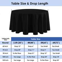 10 Pack Round Premium Tablecloth, Wrinkle Round Table Clothes, Washable Polyester Table Clothes Cover For Kitchen Dining, Wedding Birthday Party, Buffet Restaurant, Banquet - 黑色 - 查看 2