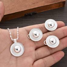 Golden Color Jewelry Set - Round Geometric Pendant, Ring, Earrings, Traditional Dubai Style Bridal Jewelry Gift For Women - A - View 12