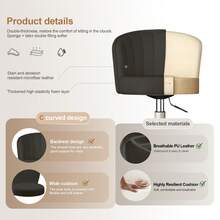 Small Desk Chair Round Rolling Chair With Back PU Leather Height Adjustable Swivel Vanity Work Computer Stool Chair For Home Office Bedroom - Black - View 3