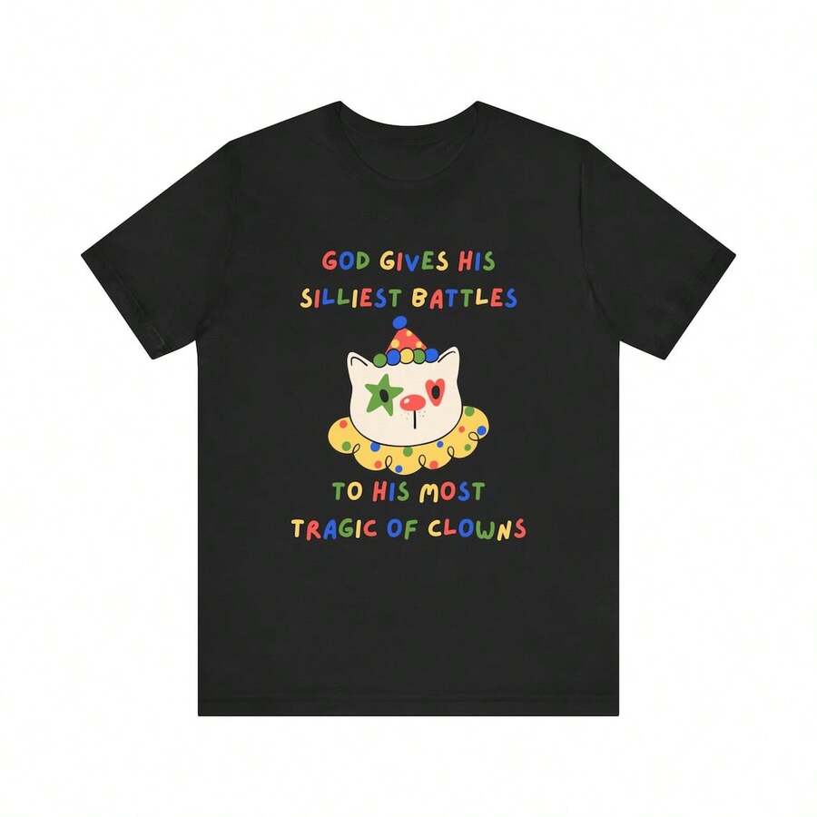 Oversized Clowncore Shirt, Funny Meme Tshirt, Kidcore Clothes, Cat Themed Gifts, Weird Core Tee, Shirts That Go Hard, Gift For Clown Lover, Unhinged - 黑色 - 查看 1