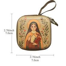 Portable Virgin Mary Prayer Rosary Storage Bag Zippered 7x7cm Religious Articles Elegant Cartoon Christian Jewelry Box Devotees - Multicolor - View 3