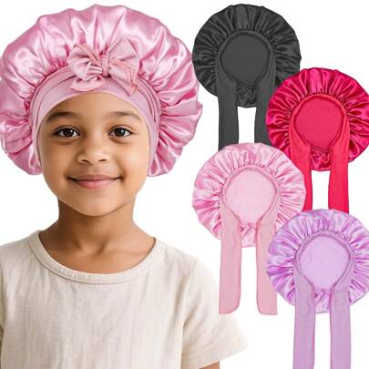 Awegeo 儿童印花缎面抽绳睡帽 - 时尚、舒适、透气、防滑，适合日常护发