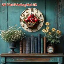 2D Flat, Room Decor, 1pc, A Painting Of Apples In A Basket On A White Background., 9.8-Inch, Non-Luminous, 2D Wooden Flat Silent Wall Clock, Wooden Quartz Design, Perfect For Spiritual Homes/ Holiday/ Living Room/ Coffee/ Bedroom/ Gifts Decor. - Wooden Wall Clock - View 4