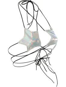 Women's Metic Bralette Bra Strappy Wrap Around Crop Top Rave Dance Tops Back To School Halloween Clothes Women - 銀色 - 查看 2