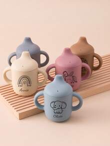 1PC Personalized Customization Name Pattern Silicone Baby Sippy Cup Print On Demand Baby Cups Custom Water Bottle Leakproof Baby Bottles Baby Tableware,Halloween Edit,Back To School Fashion,Christmas Gift - Multicolor - View 8