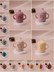 1PC Personalized Customization Name Pattern Silicone Baby Sippy Cup Print On Demand Baby Cups Custom Water Bottle Leakproof Baby Bottles Baby Tableware,Halloween Edit,Back To School Fashion,Christmas Gift - Multicolor - View 3